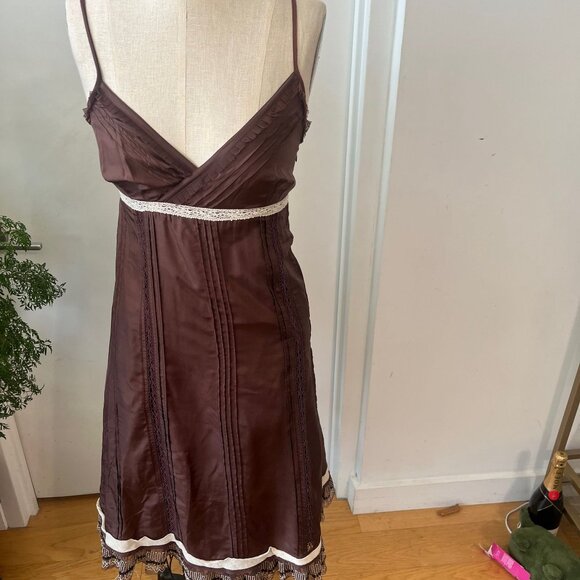 WHISTLES 100% Silk Fine Strap Lace Trim A-Line Dress Size 4 - Picture 1 of 12